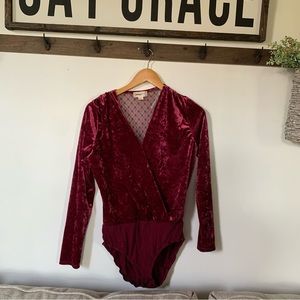 Velvet Wrap Bodysuit - Wine Red